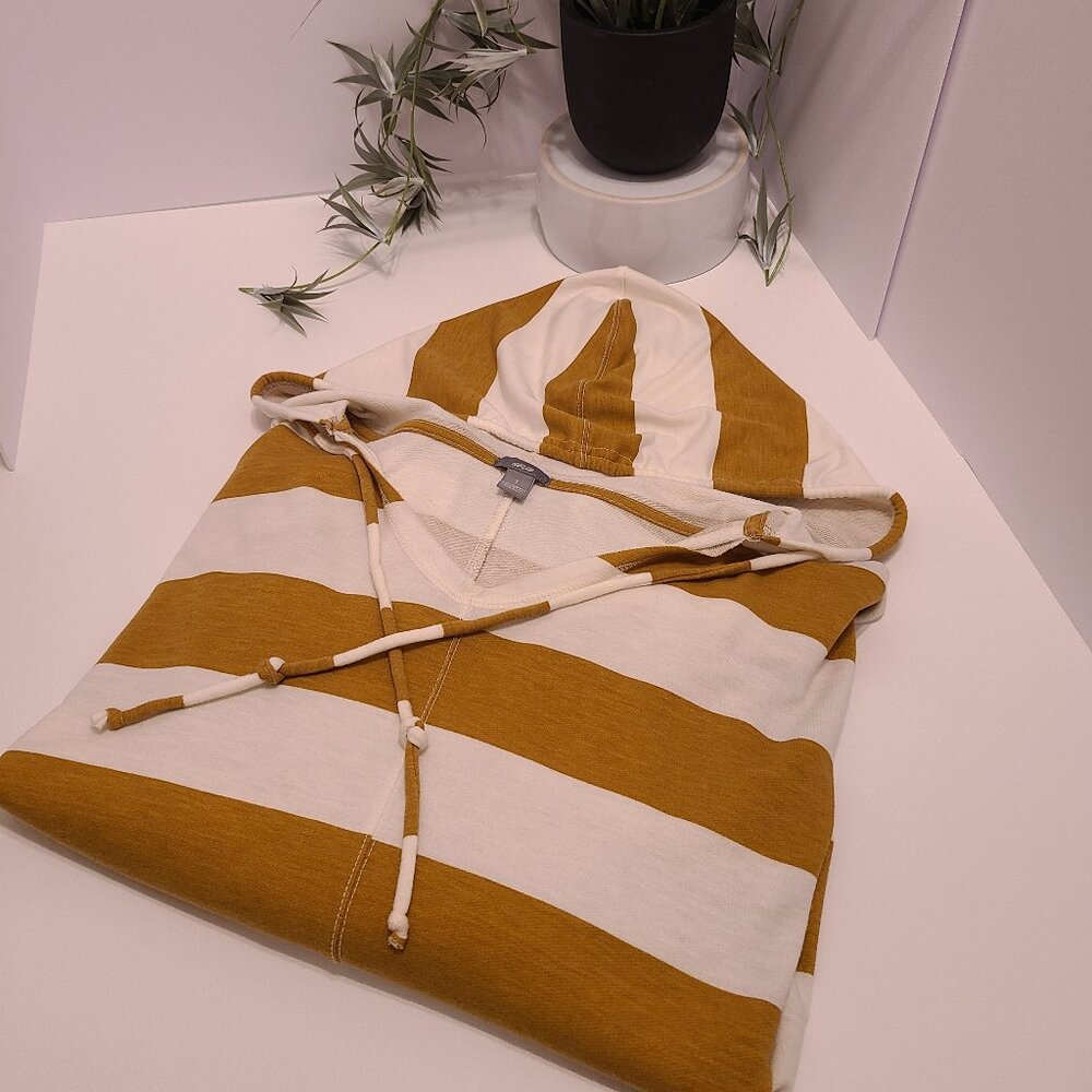 Aerie Women's Small Striped Hoodie Mustard Yellow White Long Sleeve Lightweight - Picture 4 of 13